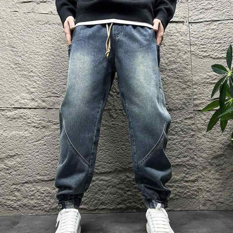 ジーンズ メンズ ジーパン デニム 成人男性用 ウォッシュドブルー 引っ切り無いズボン下 9分丈 加厚 秋冬 伸縮性