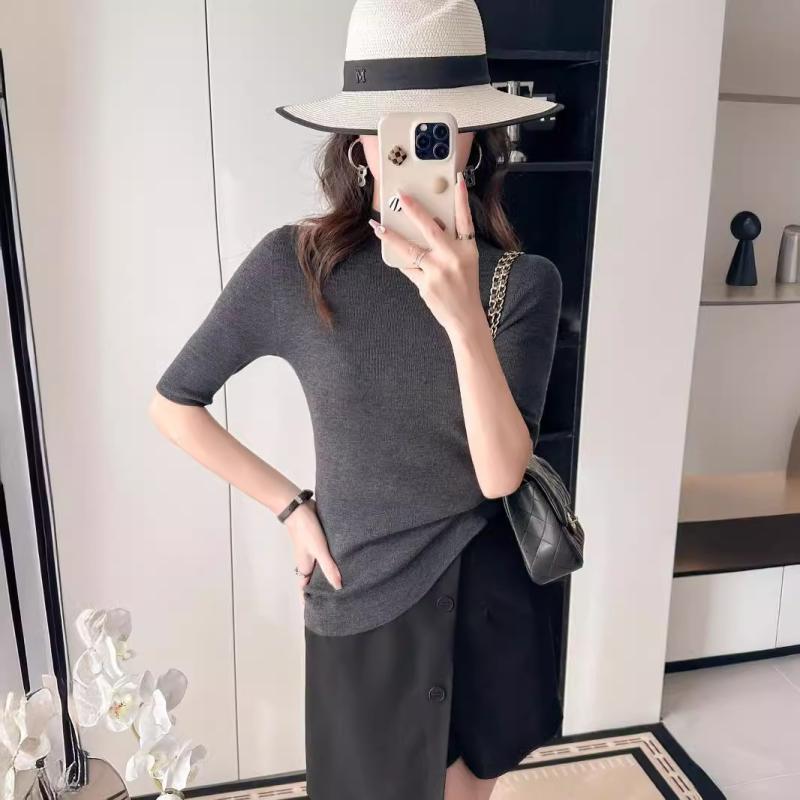 編み物 レディース 半袖 丸首 洗える カットソー 中袖 か細い トップス ティーシャツ 亭主もち服 心地よい 無地 薄墨色 さくら色 黒いこと 赤銅色 白いこと