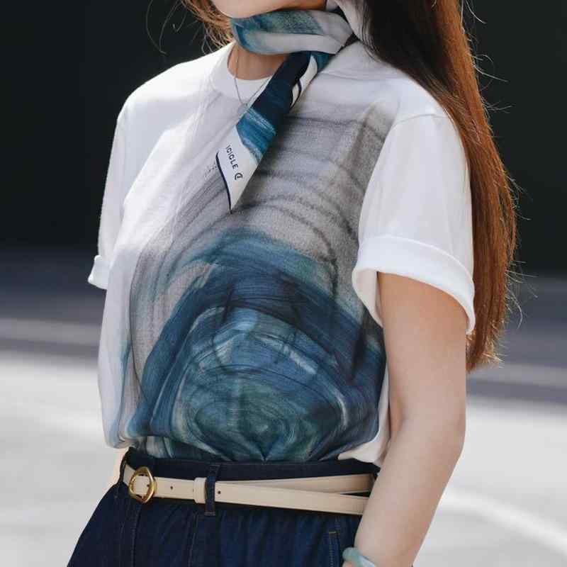 プルオーバー レディース 春夏 美術家柄 刷り上げる柄 綿 半袖 ラウンドのど首 心地よい トップス カットソー 韓国 日韓風 白いこと 黒いこと
