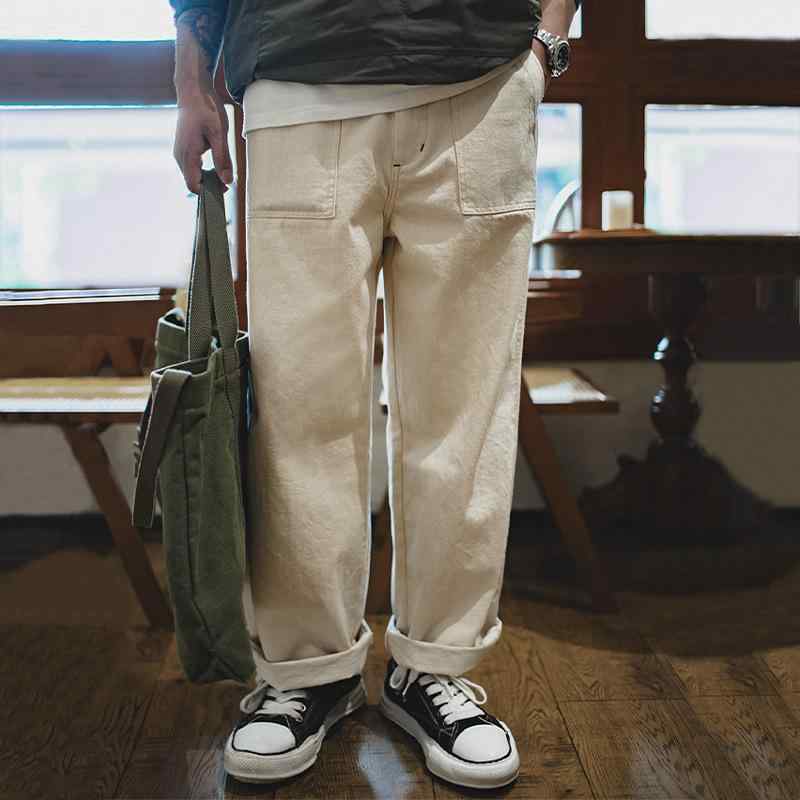 デニム メンズ 成人男性用 細工物ズボン下 綿織物 米白 ジーンズズボン下 ゆったり 引っ切りないズボン下 ロングズボン下 ジーパン 心地よいズボン下 秋