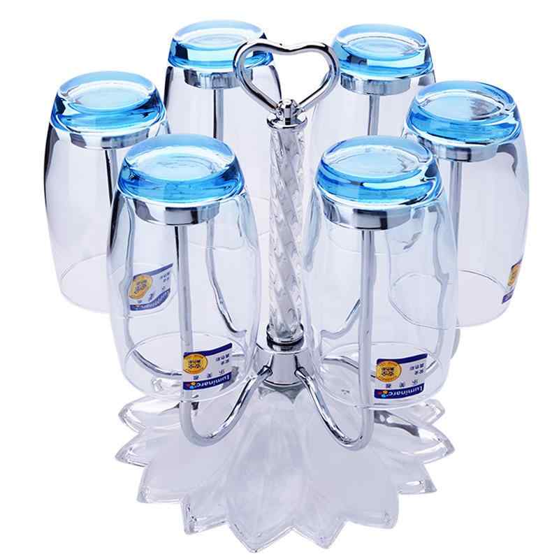 グラスタンド 水飲み照明ランプ ステンレス鋼製 6連 回転させる式 水飲み保持者 ワイングラスホルダー 茶碗保持者 風 逆さま吊り下げ 水切り しろがね色 ゴールド3
