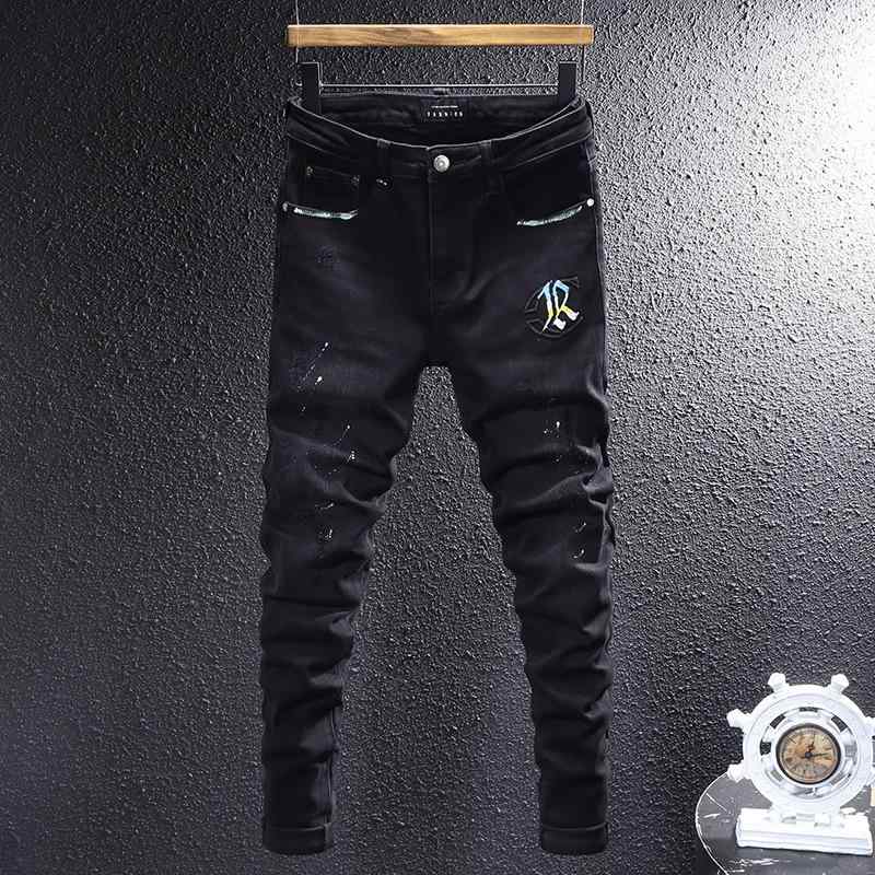 デニム メンズ 成人男性用 黒 刺・墸 絵の具 不都合産業 か細い 伸ばすこと ジーンズズボン下 G食麺麭 ジーパン 表どおり 心地よい