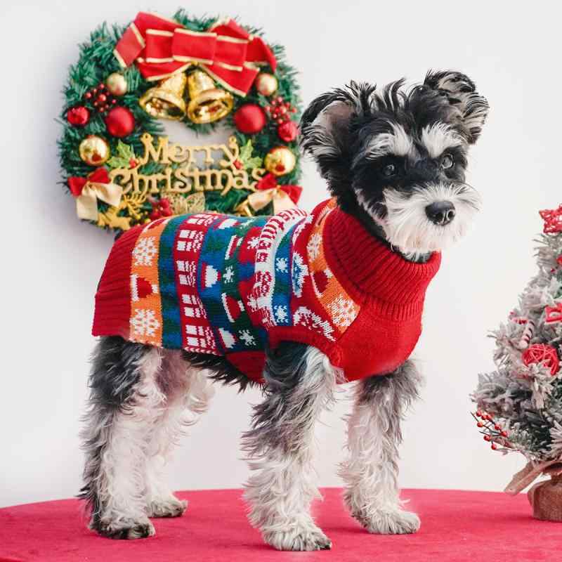 愛玩動物用服飾 秋冬 クリスマス ドッグウェア スウェーター ハイネック 2脚 編み物 犬服 愛くるしげ 防寒 生あたたかい 心地よい3