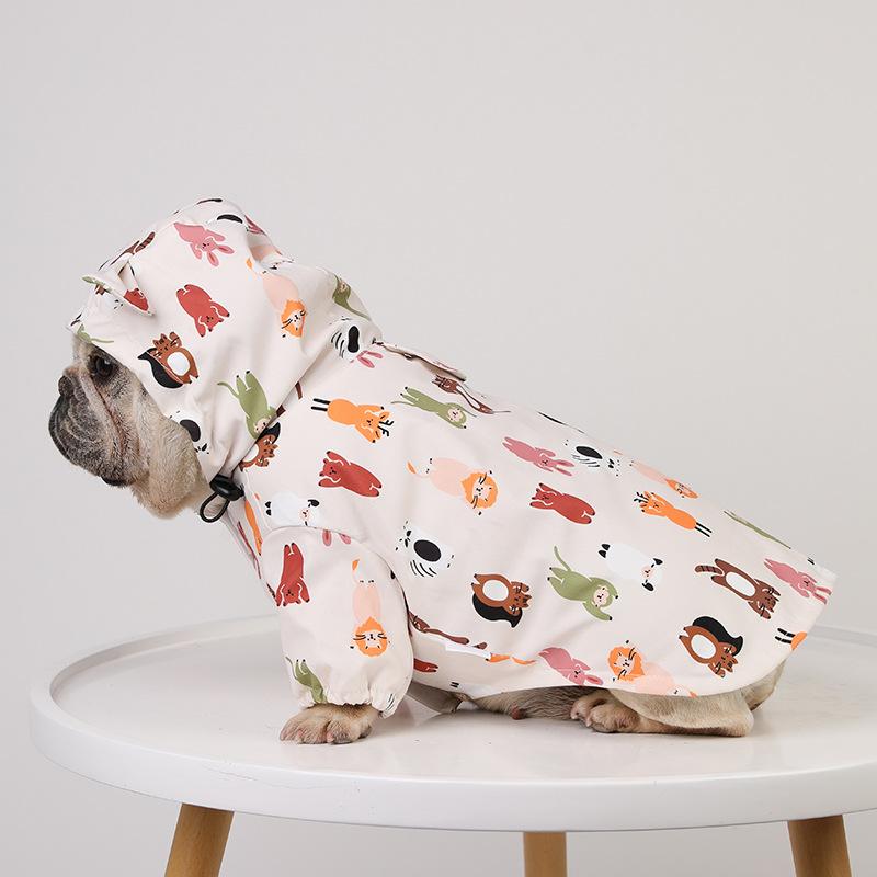 犬用雨合羽 小型犬 二層 雨合羽 PU上塗り テディ フレンチブルドッグ ポンチ絵 ベージュ 小毛の荒物 猫3
