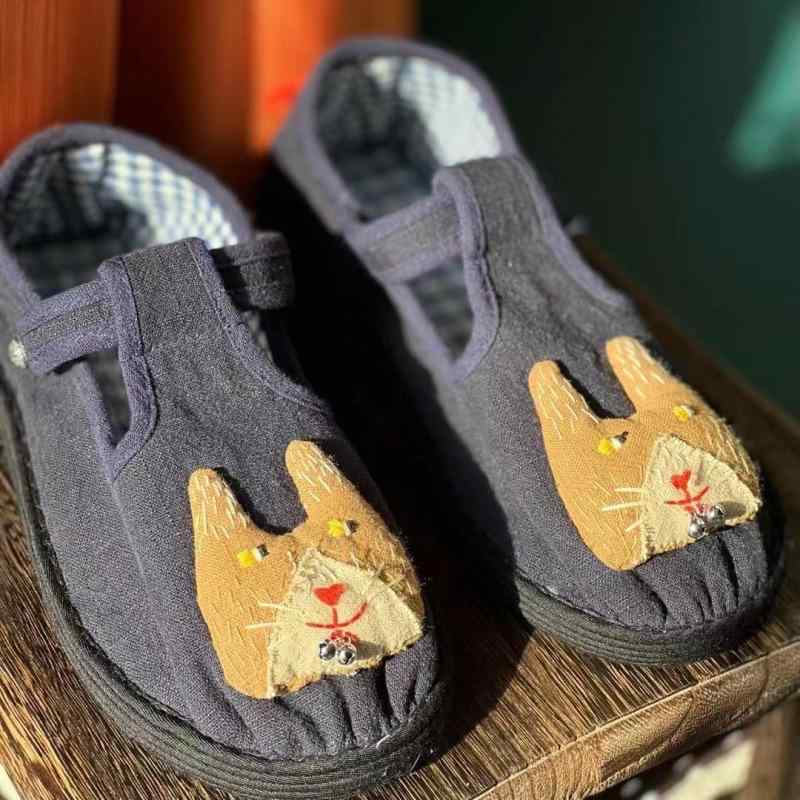 布靴 レディース スリッポン 平べったい靴 浅履き 置き目踵 モカシン 手作り 春夏秋 心地好い パステル色の 綿織物 パープル系