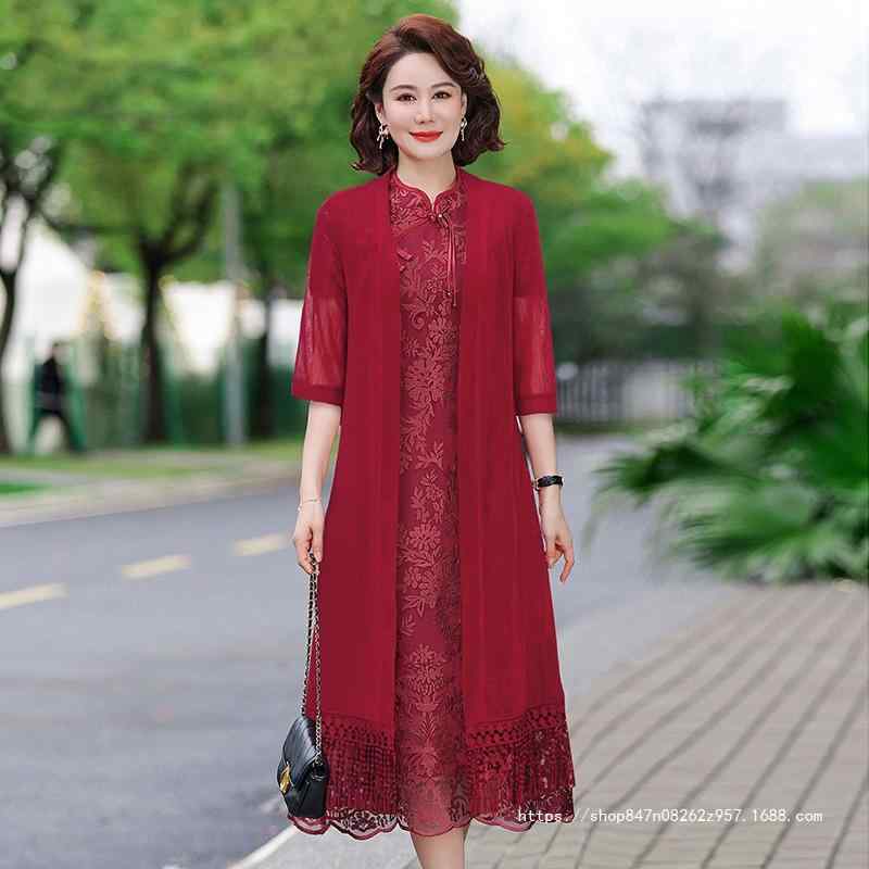 ワンピース セット 女性用 夏服 レイヤード レース ポリエステル 無袖 プリンセス袖 花柄 インナーセット 赤 ピンク 春夏 私服 ミセス 御姐風 ウェディング フォーマル 軽量 涼しい ゆったりシルエット 通勤 普段使い パーティ|AR企画 店