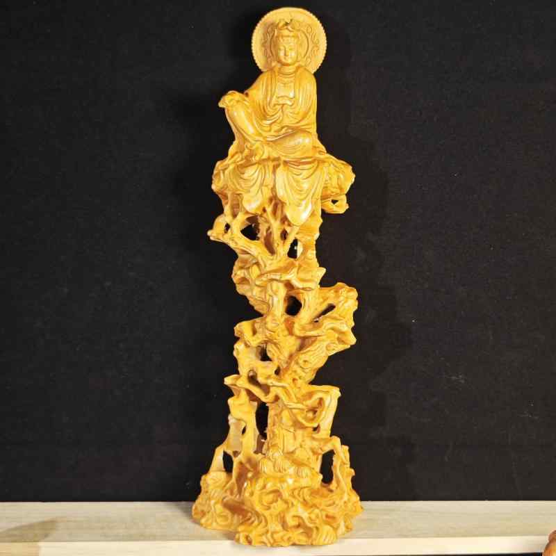 仏像 観音菩薩 座藤観音像 太行崖柏木 無垢材 天然木 木彫り 手彫り 書斎 リビング 玄関 和室 和風 新中式 インテリア 置物 飾り物 縁起物 癒し