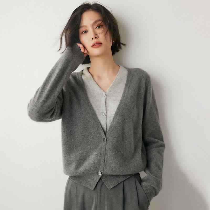 ジレー レディース 編み物 Vのど首 色彩設計 絨毛 混紡 フェイクレイヤード ゆったり 長袖 トップス ティーシャツ 秋冬 雅びやか 雅びやか 通い 事務室 心地好い
