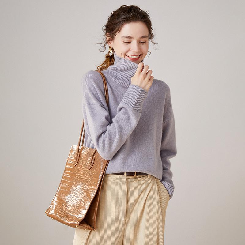 編み物 レディース   高役立つこと 秋冬 高襟 ティーシャツ ゆったり 朦々たる あったか 紫薄墨色 深?色 曜石黒 赤 珍珠白 青絨米 紫絨駝