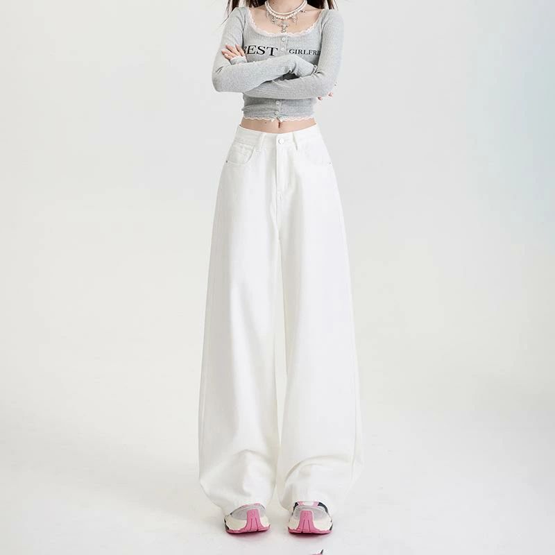 デニム レディース 高腰 ?腿パンツ 白色 ジーンズ ジーパン ワイドパンツ ゆったり ストレート 美脚 脚長効果 カジュアル 体型カバー おしゃれ 春夏