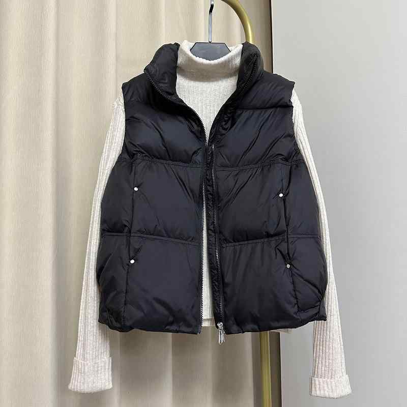 ベスト レディース ダウンベスト 秋冬 立襟 ショート丈 ゆったり ポリエステル ホワイトダックダウン 中綿 ミルキーホワイト ブラック ブラウン あったか