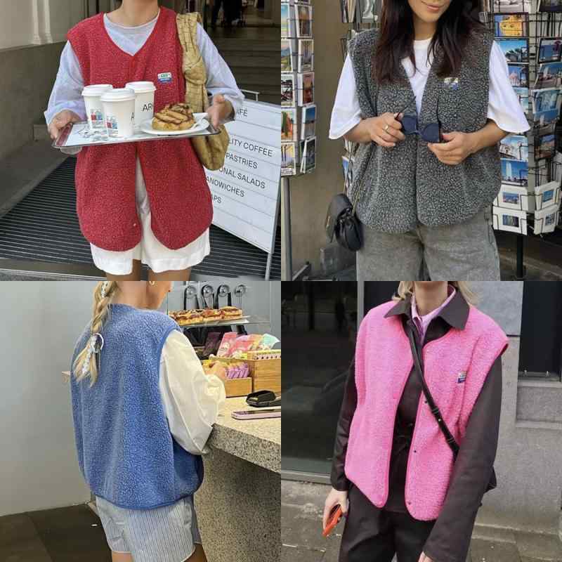 ベスト レディース 春夏 レトロ 配色 パイル地 重ね着 丸首 ポリエステル 7色 展開 普段使い かわいい カジュアルスタイル