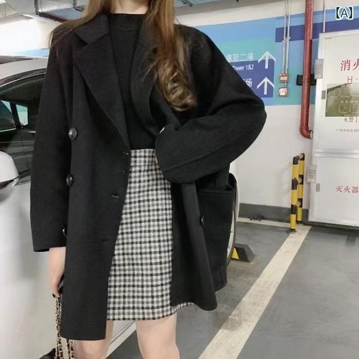 コート レディース 秋冬 韓国風 ダブルブレスト 小柄 デザイン 長袖 ウール アウター ブラック ベージュ M L XL 2XL 3XL プリンセススタイル 清新 甘め