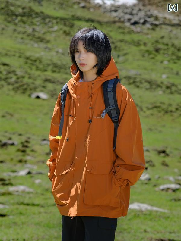 マウンテンシリーズ アウトドア フード付きジャケット 風 防水 メンズ＆ レディース 旅行 登山 キャンプ.服装スタイル. ゆったり