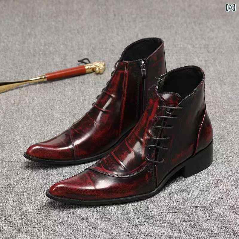 ショート ブーツ とんがり靴 ポインテッドトゥ ファッション ブーツ 男性用 革 モード レースアップ ビジネス ショー キャットウォーク レザー 通気性|AR企画 店