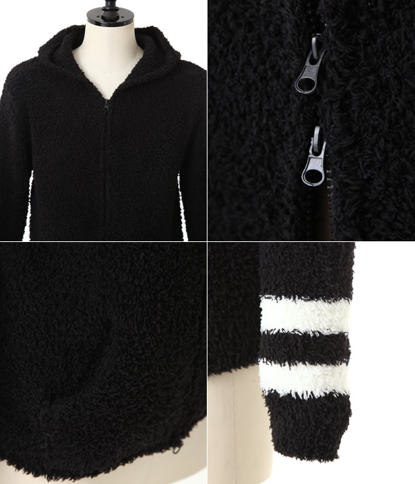 現品限り一斉値下げ Barefoot Dreams ベアフット ドリームス Mens Zip Hoodie With Stripe メンズ フーディ パーカー ストライプ C594black Cmdb Md