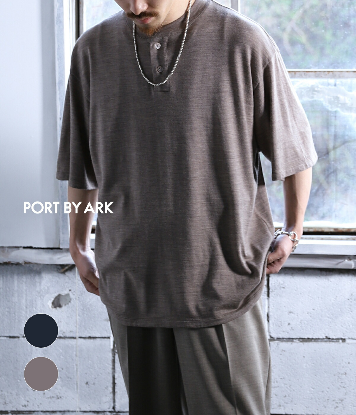 [送料無料]PORT BY ARK : Wool Henley Neck T-Shirt / 全2色 : PO17-T003[COR][BJB]