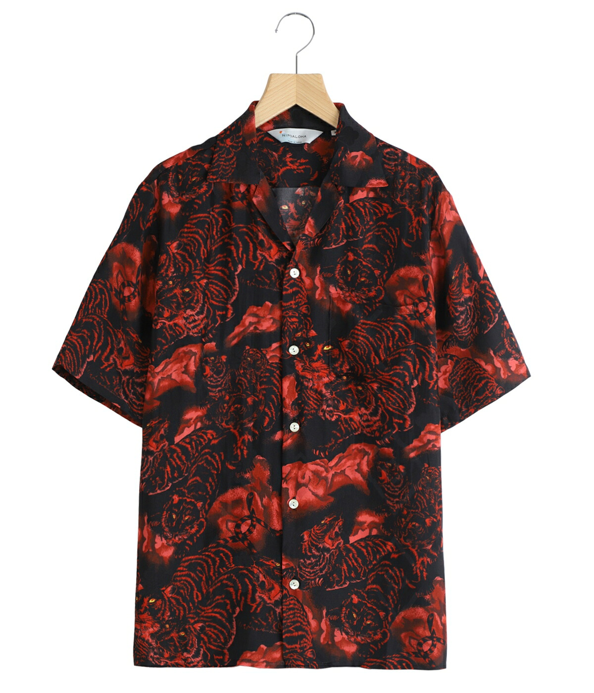 [送料無料]NIPOALOHA : SILK CUPRO SHORT SLEEVE ALOHA SHIRT〈ONE HUDRED TIGERS / BLACK / RED TIGER〉 : N26-SCSH05[STD][U]｜ＡＲＫｎｅｔｓ 30,030円