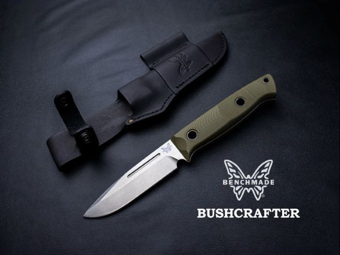 涼み台お手伝いさん 163-1 ブッシュクラフター オリーブドラブグリーン BENCHMADE BUSHCRAFTER かん木手工芸品九寸五分 S30V G10