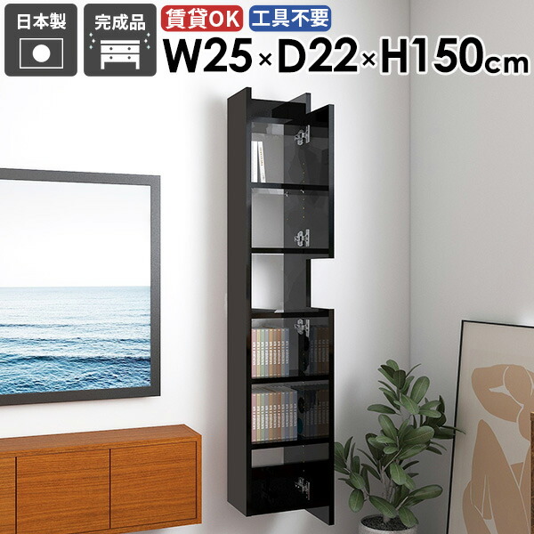 壁掛け棚 本棚 ウォールシェルフ 石膏ボード ウォールキャビネット 壁に付けられる家具 扉付き 洗面所収納 すきま収納 トイレ棚 賃貸 賃貸取り付け 吊り戸棚 北欧 スリム おしゃれ 縦 壁掛けラック 隠す収納 壁棚 壁面収納 省スペース 【MiraiスキマDX/2522150/Black】 ☆
