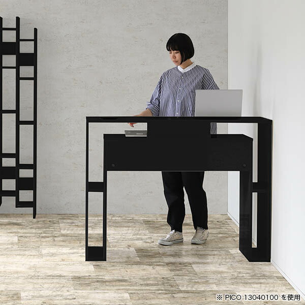 ワークテーブルデスク作業台ディスプレイラックサイドボード鏡面ブラックオープンラック日本製おしゃれ完成品収納棚インテリアカフェ書斎待合室シンプルモダンキッチン在宅勤務デザインラック机高級感【幅110奥行30高さ70cmPICO1103070black】