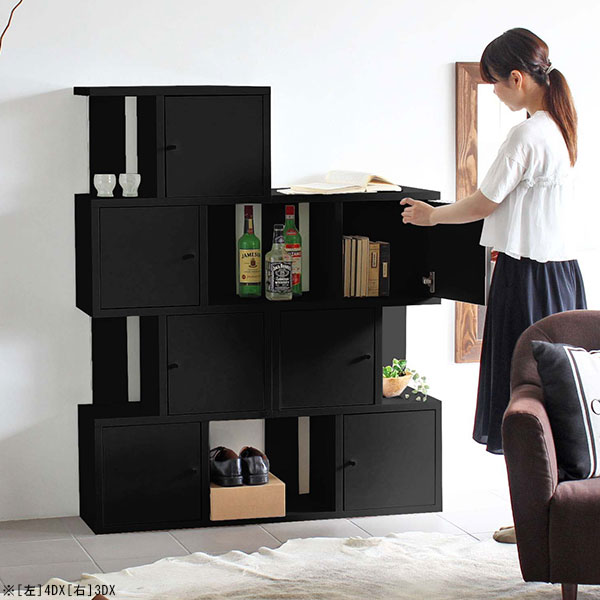 ラックディスプレイラック収納オープンラック扉開き戸3段blackDX-3マガジンラック収納ボックスフタ付きシェルフおしゃれモノトーン高級感鏡面加工メラミンモダンブラック完成品本棚棚美容室オフィス清潔感S字ラックA4飾り棚