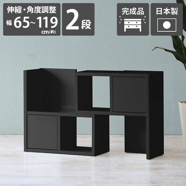 リビング収納 ディスプレイラック 2段 北欧 オフィス おしゃれ 伸縮ラック 低い R 組立不要 完成品 扉付 棚 60 2 書類 日本製 本棚 奥行30cm 間仕切り オープンラック 背面化粧 鏡面 Black 扉付き R Dx オープンシェルフ ブラック 収納 ラック フリーラック ローボード