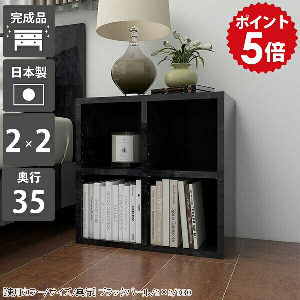 本棚 カラーボックス ミニラック 棚 小さい ロータイプ オープンラック 幅50 ラック 2段 ブラック 黒 ディスプレイラック 文庫本 低い 小型 サイドラック 二段 ミニ 本箱 薄型 リビングラック 収納 完成品 ミニ棚 日本製 2段ボックス おしゃれ 飾り棚 和風 2×2/D35 BP ☆