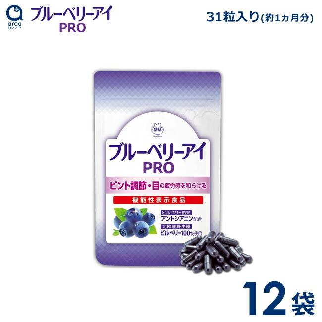 わかさ生活 ブルーベリーアイPRO 12袋セット（1袋31粒入り） 約12ヵ月分 サプリメント ビルベリー ルテイン アントシアニン サプリ 機能性表示食品