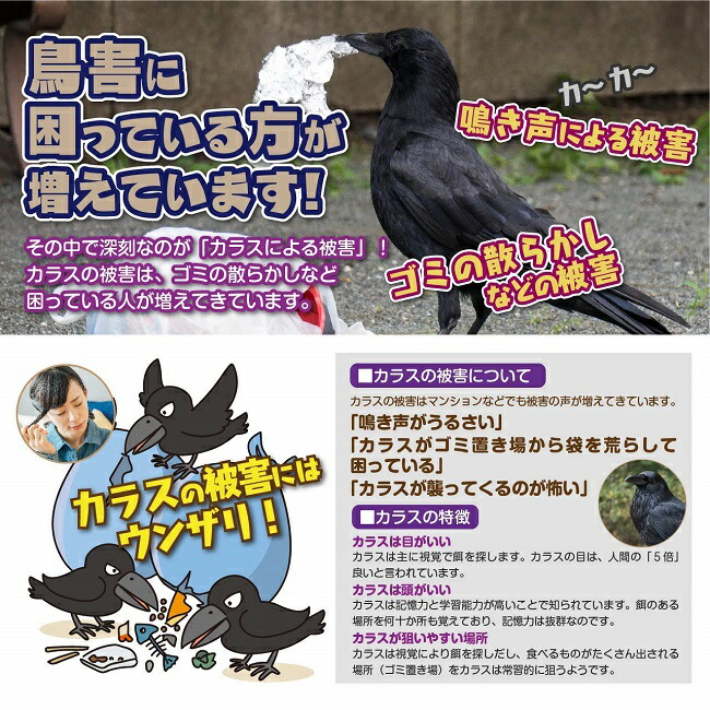 楽天市場 特許取得 鳥no ブロッカー カラス用 ハンガータイプ 吊り下げ 2個セット カラス 撃退 忌避剤 カラスよけ 日本製 Crow Repellent J07 トゥール