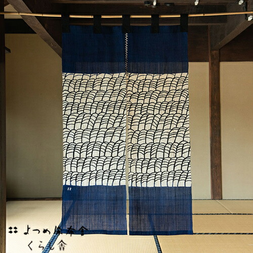筒描き手染め暖簾【渦潮】麻のれん　巾80×181cm　本染　一点物　アンティーク 筒描き手染め暖簾【渦潮】麻のれん 巾80×181cm 本染 一点物