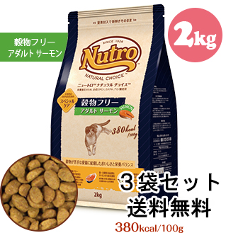 【送料無料 3袋セット】　ニュートロ　ナチュラル チョイス　キャット 穀物フリーアダルト サーモン2kg×3個