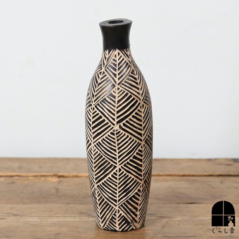 楽天市場】木彫りのフラワーベース マホガニー材 17X24 花瓶 壺 木彫り