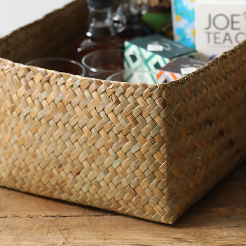 カチュー水草ふた付き四角BOX 3点セット アジアのかご 入れ子 蓋つき