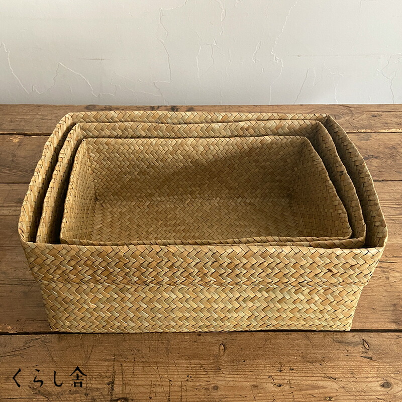楽天市場 カチュー 水草 かご 角型 3点セット ハンドメイド 手作り タイ アジア カゴ 収納 大中小 入れ子 ボックス 収納ボックス 箱 収納かご ストックかご 四角 インテリア ナチュラル 整理整頓 母の日 ギフト プレゼント 引っ越し祝い 天然素材 シンプル くらし舎