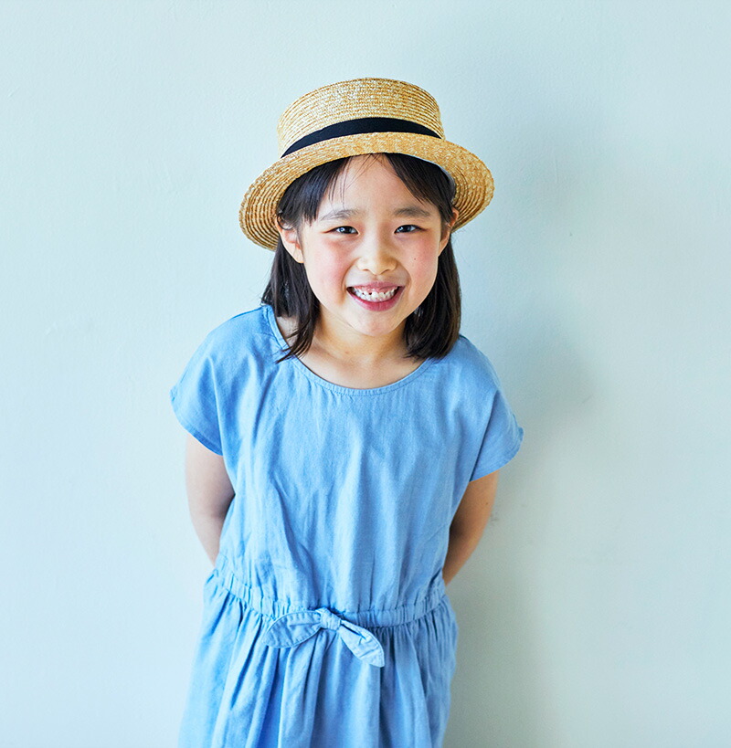 田中帽子店 子供用 カンカン帽 Marin マラン ゴム紐付き 麦わら帽子 帽子 ハット カンカン帽子 ストローハット 麦わら ブラック 黒 キッズ キッズサイズ 子供サイズ 子供 小さい 高級 日本製 職人 日よけ 日除け ゴム紐 ひもつき ひも りぼん つばあり 夏 田中帽子