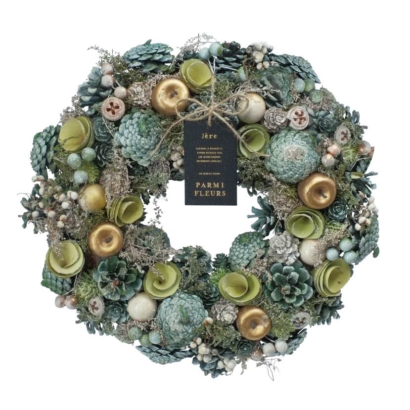 リース クリスマス 冬リース 造花リース ドライフラワー<br>花輪 ナチュラルリース 35cm 冬色カラー 造花 玄関<br>オブジェ ウォールディスプレイ ウォールデコレーション<br>アートウォール 壁飾り 壁掛け おしゃれ 緑<br><br>クリスマスリース  グリーントゥインクルL