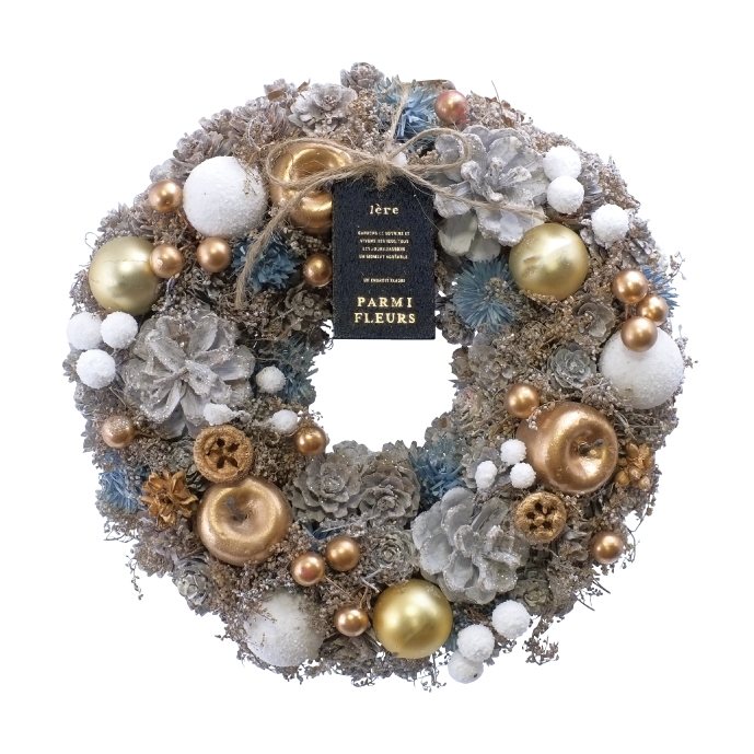 リース クリスマス 造花 冬リース ナチュラルリース 造花リース 玄関オブジェ ドライフラワー花輪 24 5cm ウォールディスプレイ 冬色カラー