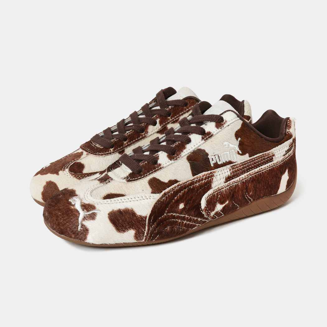PUMA プーマ SPEEDCAT スピードキャット カウ ウィンズ スニーカー COWS WNS CHOCOLATE BROWN-GUM ( アニマル 薄底 総柄 レディース 406141-01 )