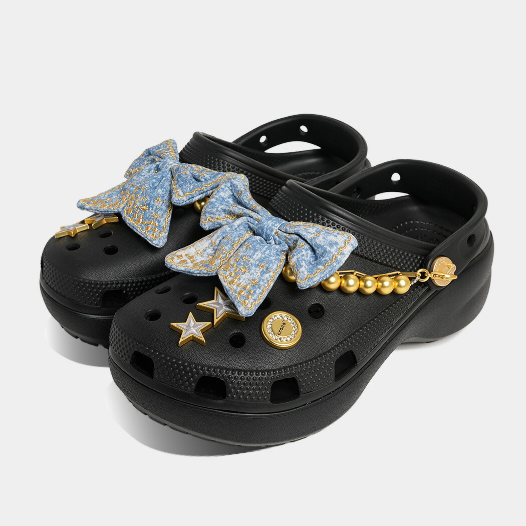 【お買い物マラソン限定クーポン配布中!!】crocs クロックス 厚底 クロッグ サンダル PLATFORM DENIM GLITZ CLOG プラットフォーム デニム グリッツ BLACK ( ジビッツ チャーム アクセサリー ブラック 黒 レディース 213114-001 )