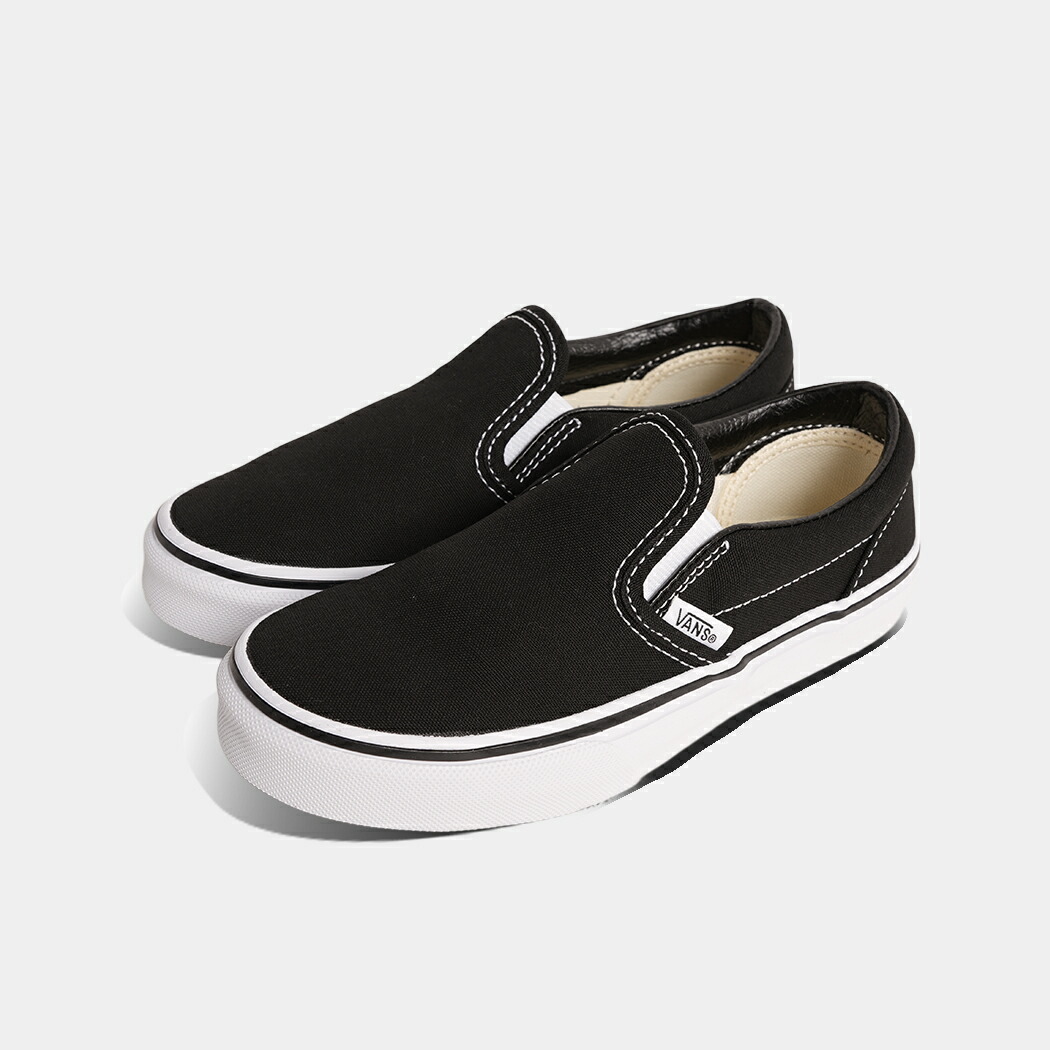 [クーポン＆P2倍！]VANS CLASSIC SLIP-ON KIDS BLACK TRUE WHITE ヴァンズ キッズ クラシック スリッポン スニーカー ( バンズ 黒 子供 小学生 ジュニア VN000ZBU6BT )