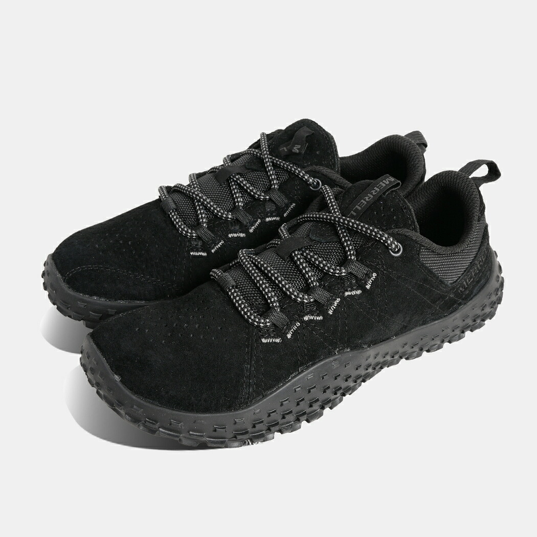 [クーポン＆P2倍！]MERRELL メレル W'S WRAPT ウィメンズ ラプト スニーカー BLACK ( ブラック 黒 スエード ハイキング 素足感覚 アウトドア ベアフッド ローカット レディース J037754 )｜aroundo