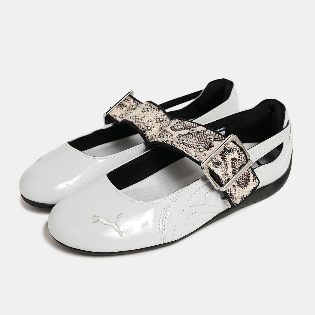 [クーポン＆P2倍！]プーマ スピードキャット バレエ ドレス アップ スニーカー PUMA SPEEDCAT BALLET DRESS-UP II WN GLACIAL GRAY PUMA BLACK ( 薄底 パイソン バックル ベルト ウィメンズ レディース 408266-02 )｜aroundo