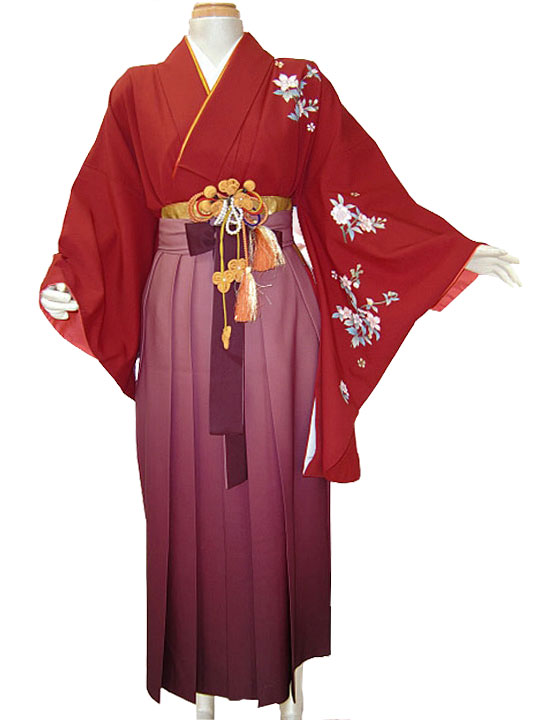 【賃貸】エンジ小桜[き－16A] 御召しもの単品 AROVEINA(アロヴィーナ) 卒式 成年者式 お上さん用 賃貸【店先受け取り証書相応う商いもの】