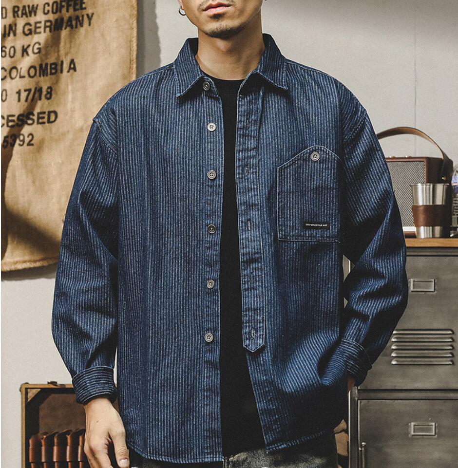 春秋物 メンズ シャツ長袖 ストリート トップス　 カジュアル服 お兄系 ファッション 　コットン シャツ コート　デニム