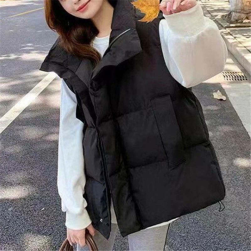 中綿ジャケット 襟付き 中綿ベスト 中綿入り ファスナー ノースリーブ 秋冬 フードなし ベスト 厚手 ミティアム丈 ノ