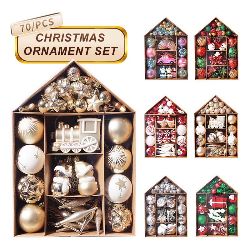 【豪華70個 セット 】【屋式 】クリスマスオーナメント オーナメントセット ボール クリスマス クリスマスツリー Christmas Xmas セット  オーナメント 装飾 おしゃれ キラキラ 光沢感 カラフル 可愛い 透明 キュート 精巧 飾り 小物 置物 パーティー