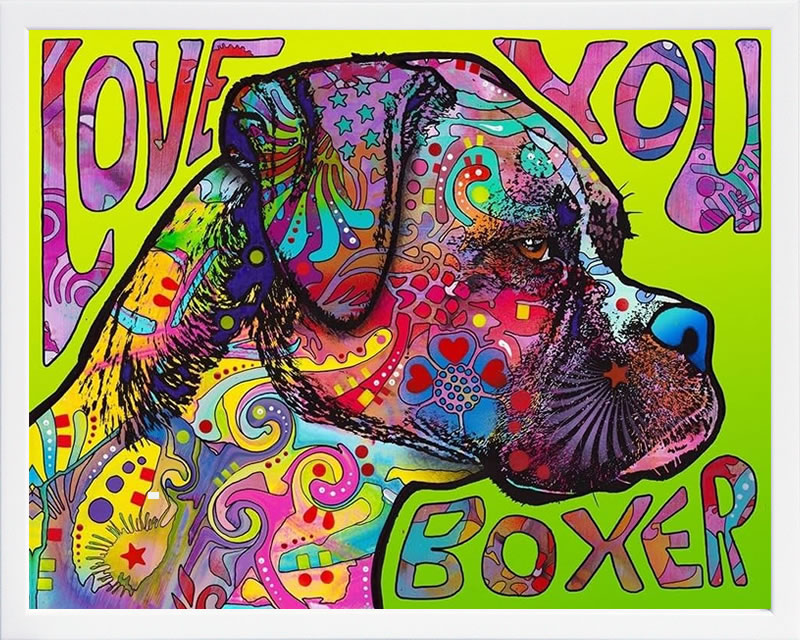 ディーン ルッソ 犬 猫 動物 絵画 ポスター アートパネル アートポスター ポップ アート 絵 複製画 版画 抽象画 作品 リトグラフ シルクスクリーン アートフレーム インテリア フレーム付き 壁掛け 北欧 おしゃれ ディーン・ルッソ Love You Boxer