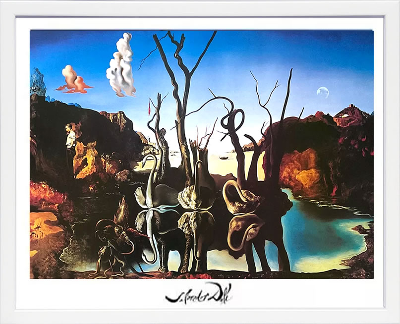 【ライセンスプリント】サルバドール ダリ リトグラフ 版画 絵画 ポスター アートパネル モダン アート 絵 複製画 抽象画 作品 シルクスクリーン アートフレーム インテリア フレーム付き 壁掛け 北欧 おしゃれ 大きい サルヴァドール・ダリ Swans Reflecting Elephants