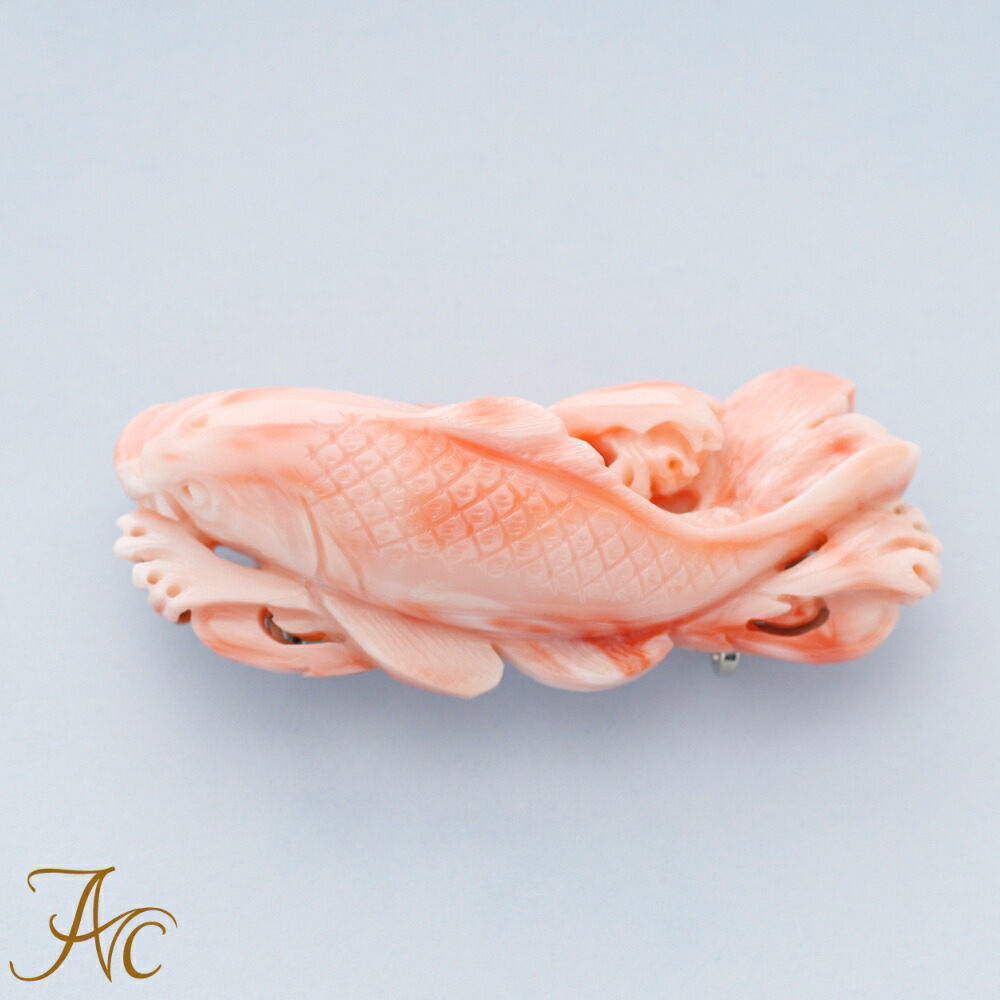 薔薇　珊瑚　ブローチ&帯留め 499】珊瑚 彫刻 花 バラ ブローチ 帯留め 着物 和装小物 薔薇